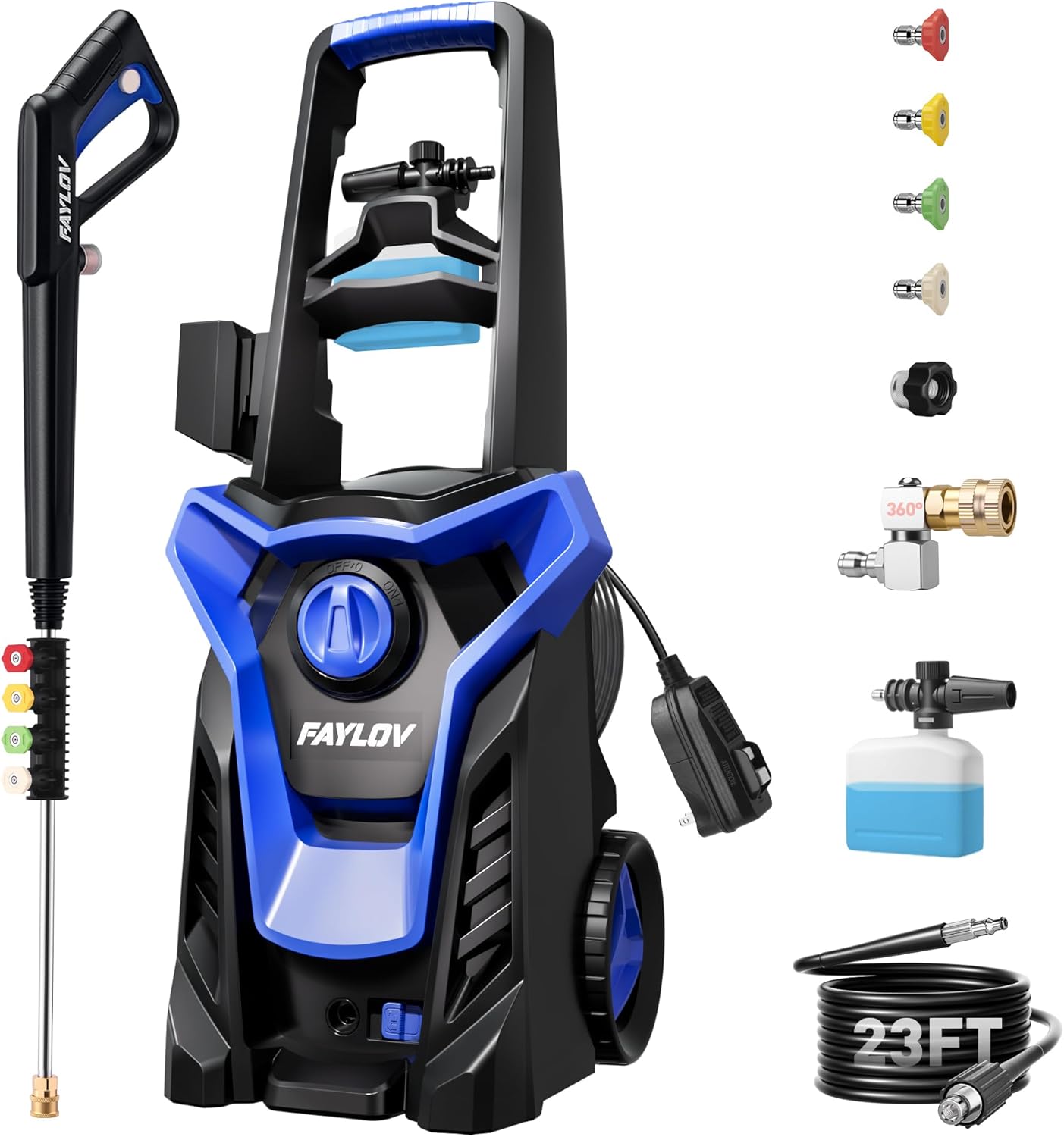Pressure Washer, Power Washer with GFCI Safety Plug & No-Bend 360° Nozzle, 1.33 GPM Pressure Washer Complete with Foam Cannon & 4 Nozzles for Car & Home