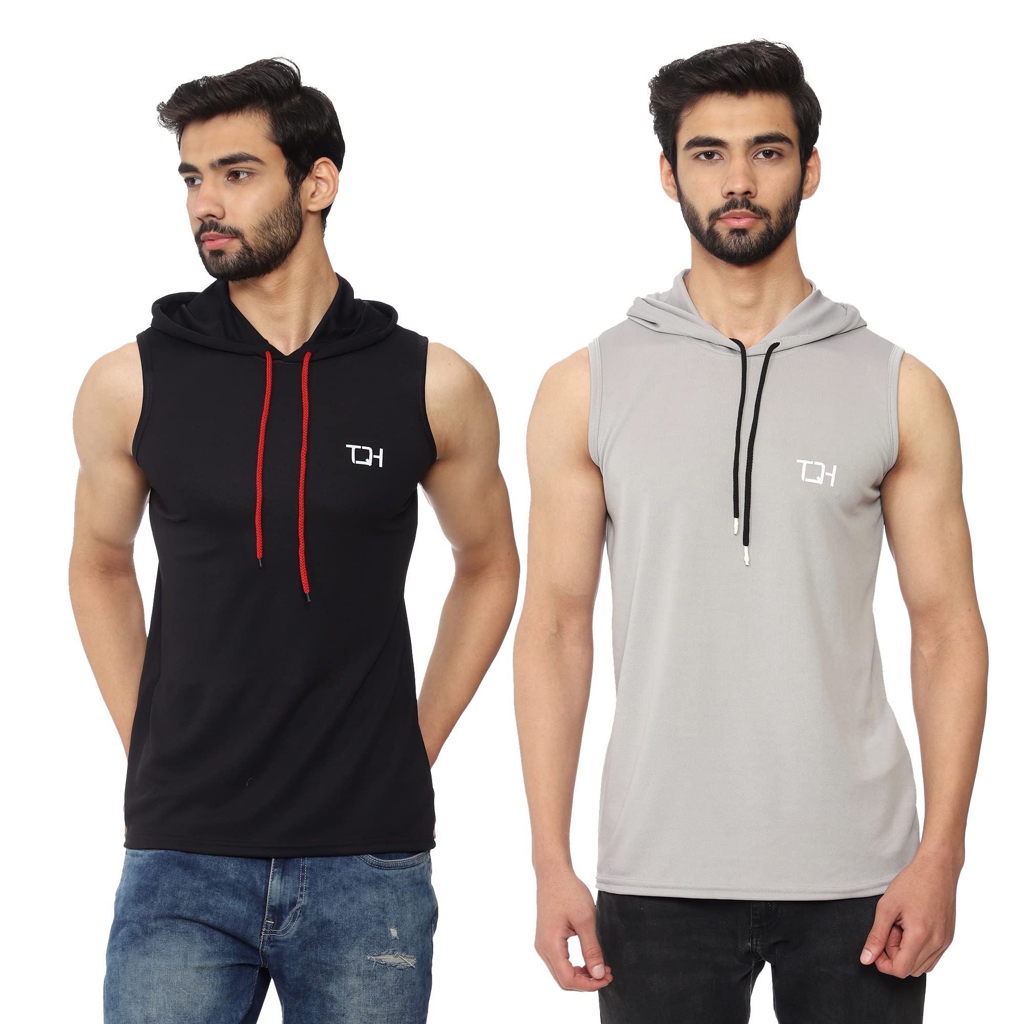 Men's Slim Fit Solid Sleeveless Hoodie Neck Black Tshirt
