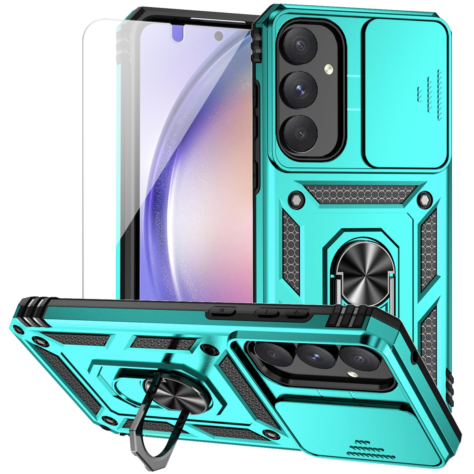 for Samsung Galaxy A55 5G Case with Camera Lens Cover HD Screen Protector, Dual Layer Military-Grade Drop Tested Magnetic ...