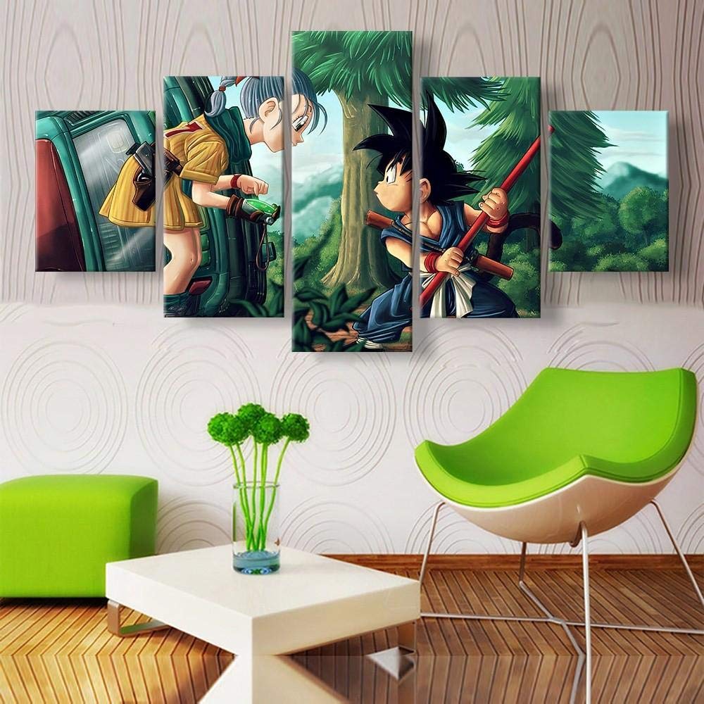 Wondbeau Tableau 5 Panneaux Dragon Ball Super Saiyan - Impression Sur Toile Avec Cadre 75x40cm