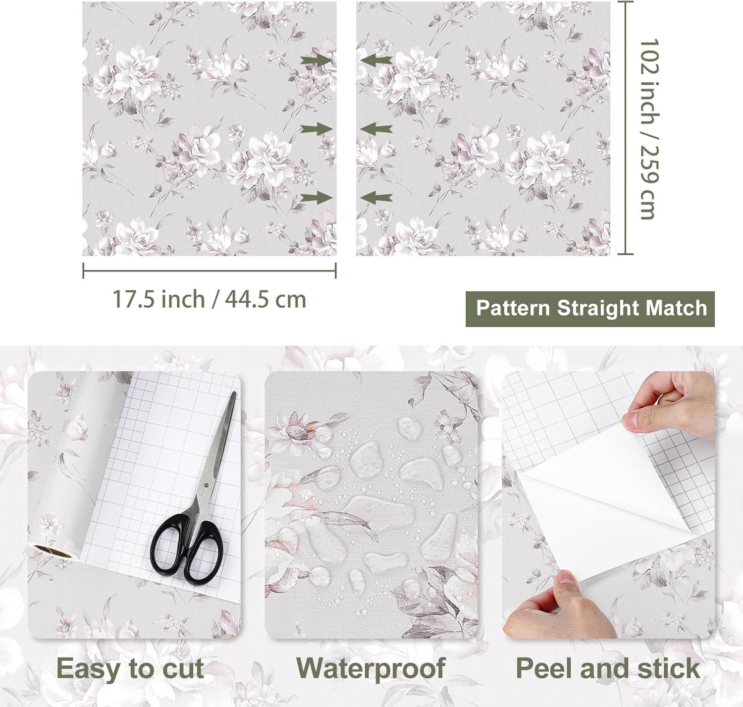 Purple Wallpaper Peel and Stick Floral Wallpaper for Living Room Bedroom Accent Wall Temporary 17.5"x78.8" Self Adhesive Removable Contact Paper for Cabinets Shelves Flower Wall Paper