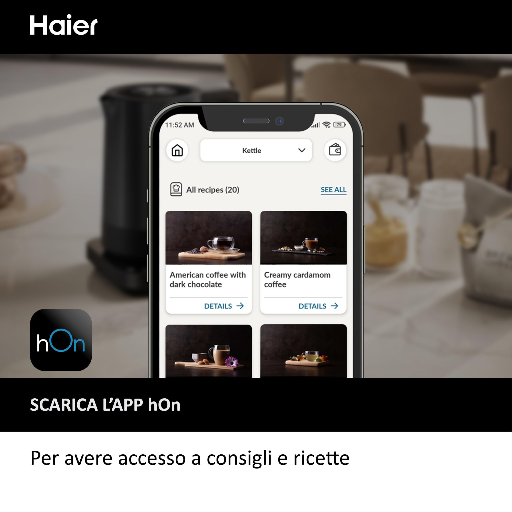Haier Bollitore I-Master Serie 5, Acciaio inox, Capacità 1,7 L, 7 livelli di temperatura 40-100, Funzione Keep Warm, Bollitura per tazza singola, 2000 W [Nero]