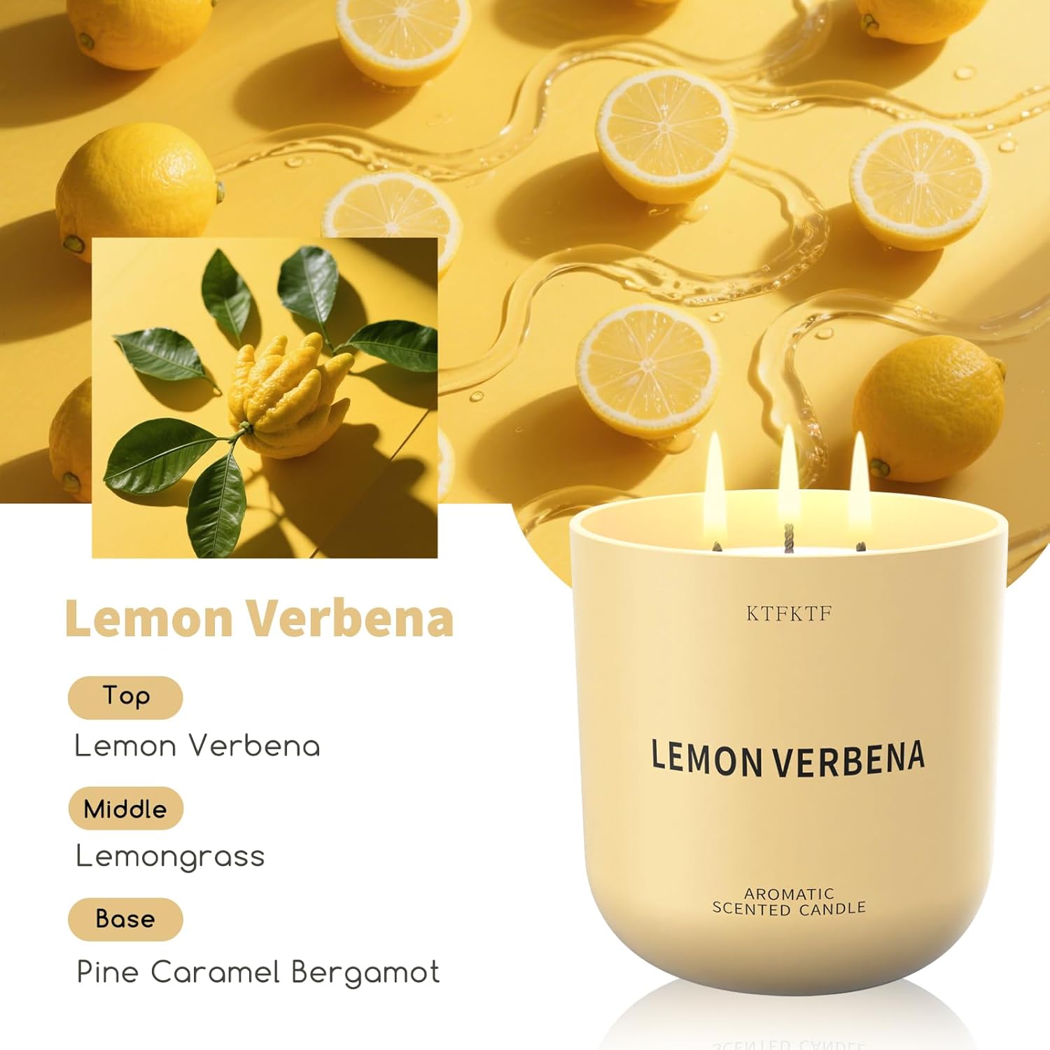 Lemon Verbena Scented Candle for Home, 14.2oz 80H Long Lasting Aromatherapy Candles for Energy & Focus, Non-Toxic Essential Oil & Soy Wax | Citrus & Herbal Freshness - Image 3