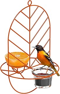 MEKKAPRO Oriole Bird Feeder, Dual Sided Oriole Feeder - Fits Clementine Mandarins Nectar, Oriole Jelly Feeder, Simple & Elegant Oriole Nectar Feeder (Orange)