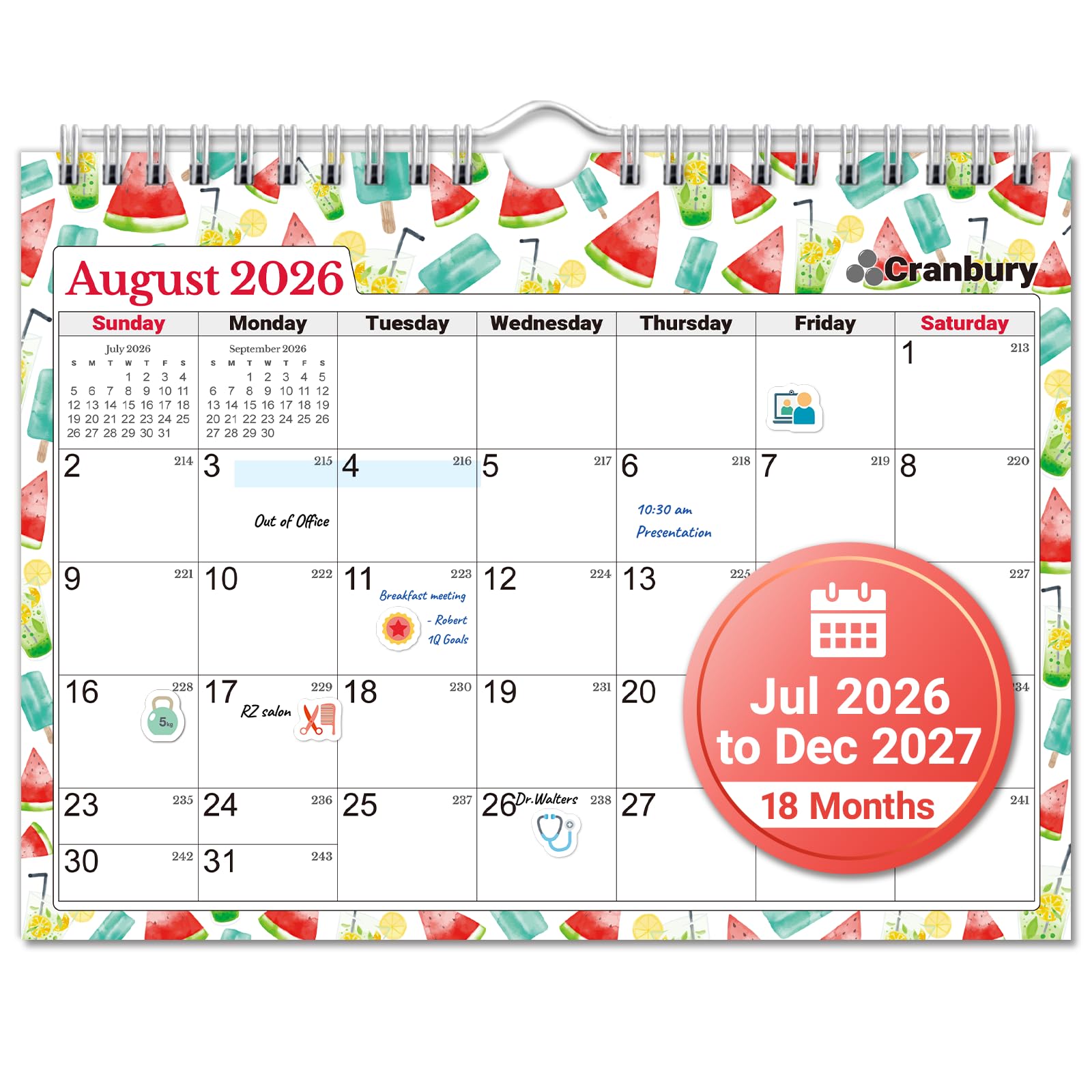 CRANBURY Calendario de pared pequeño 2025 de 8 x 6 pulgadas (temporadas), mini calendario mensual colgante, encuadernado en espiral, diseños coloridos de temporada, uso en tablón de anuncios, nevera o