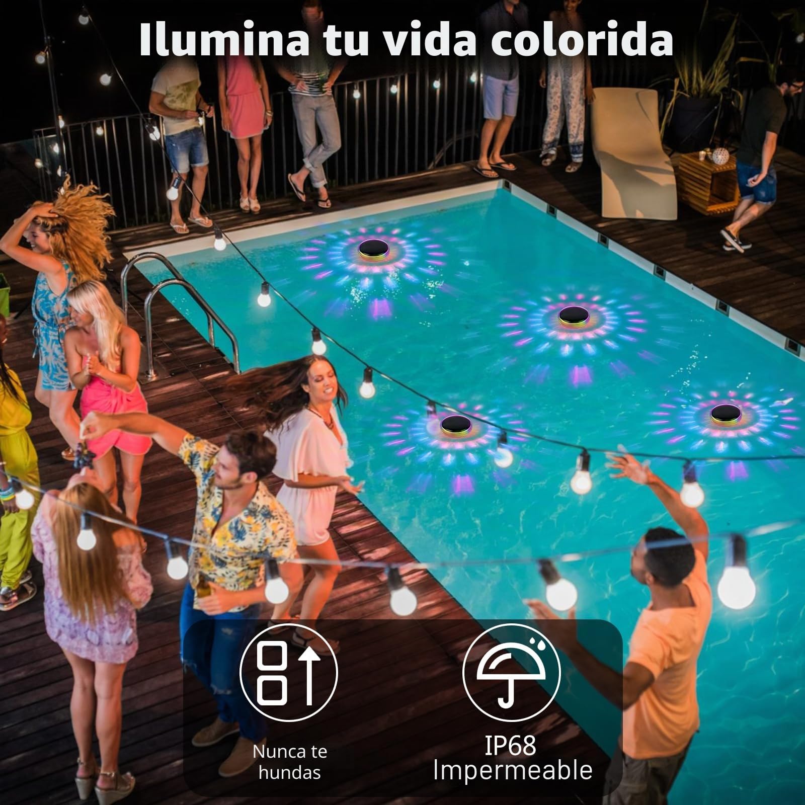 Gerbala Luz Solar Piscina Flotantes, luminación LED Subacuática Solar, Iluminación RGB con Cambio de Color para Piscina, IP68 Impermeable, para Decoración de Jardín y Piscinas (B)
