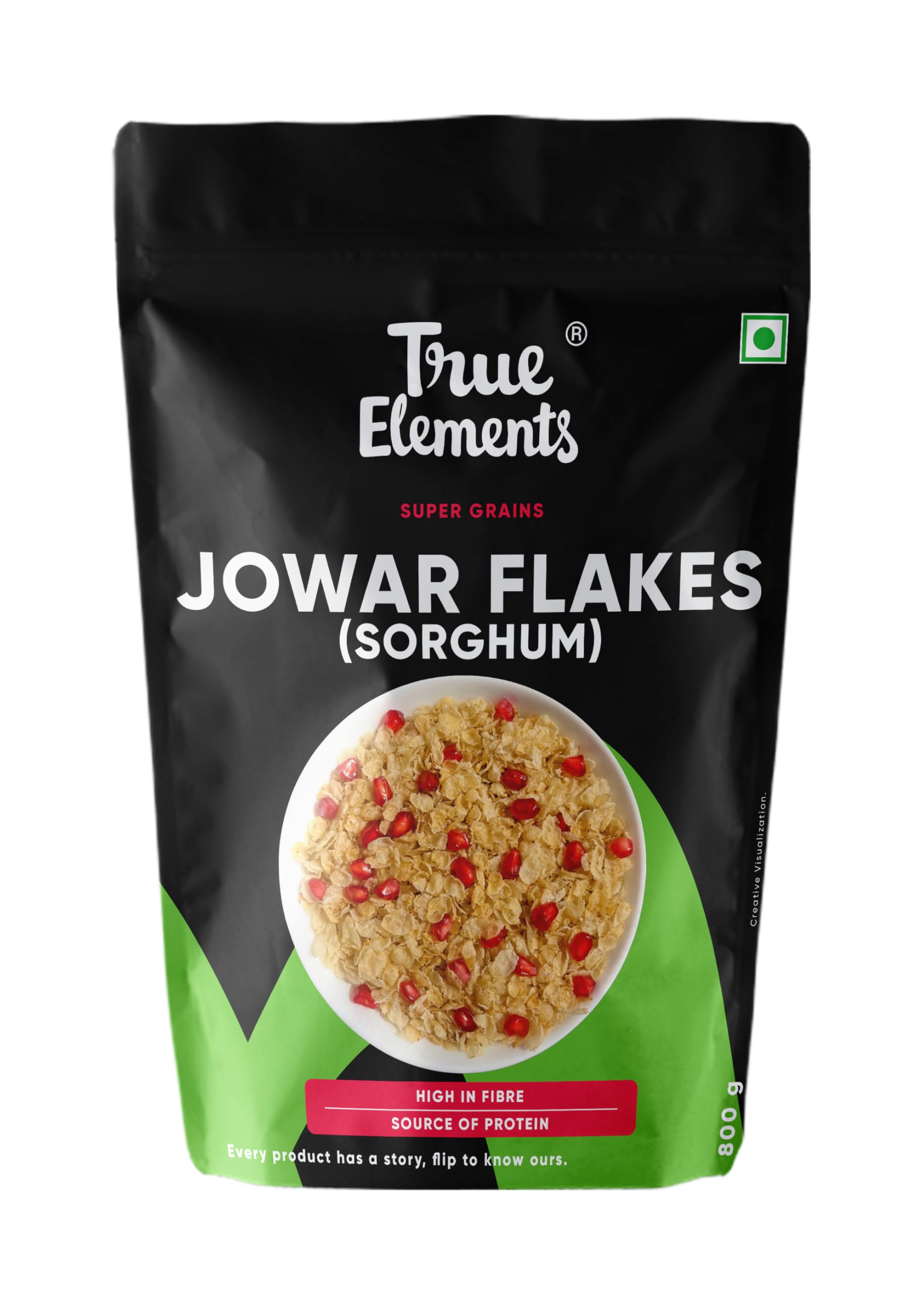 True Elements Jowar Flakes 800g - Plain Jowar Flakes | Fiber Rich Jowar Flakes | Millet Flakes for Breakfast | Healthy Cereal for Breakfast | Gluten free