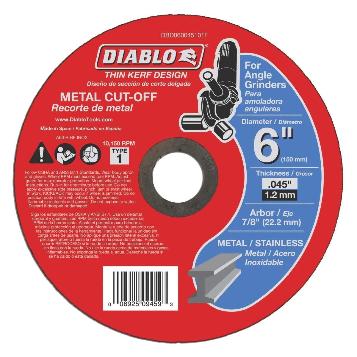 Diablo Type 1 Cut-Off Wheel - Aluminum Oxide, Medium Grit, Bonded, Pack of 10 for Angle Grinder