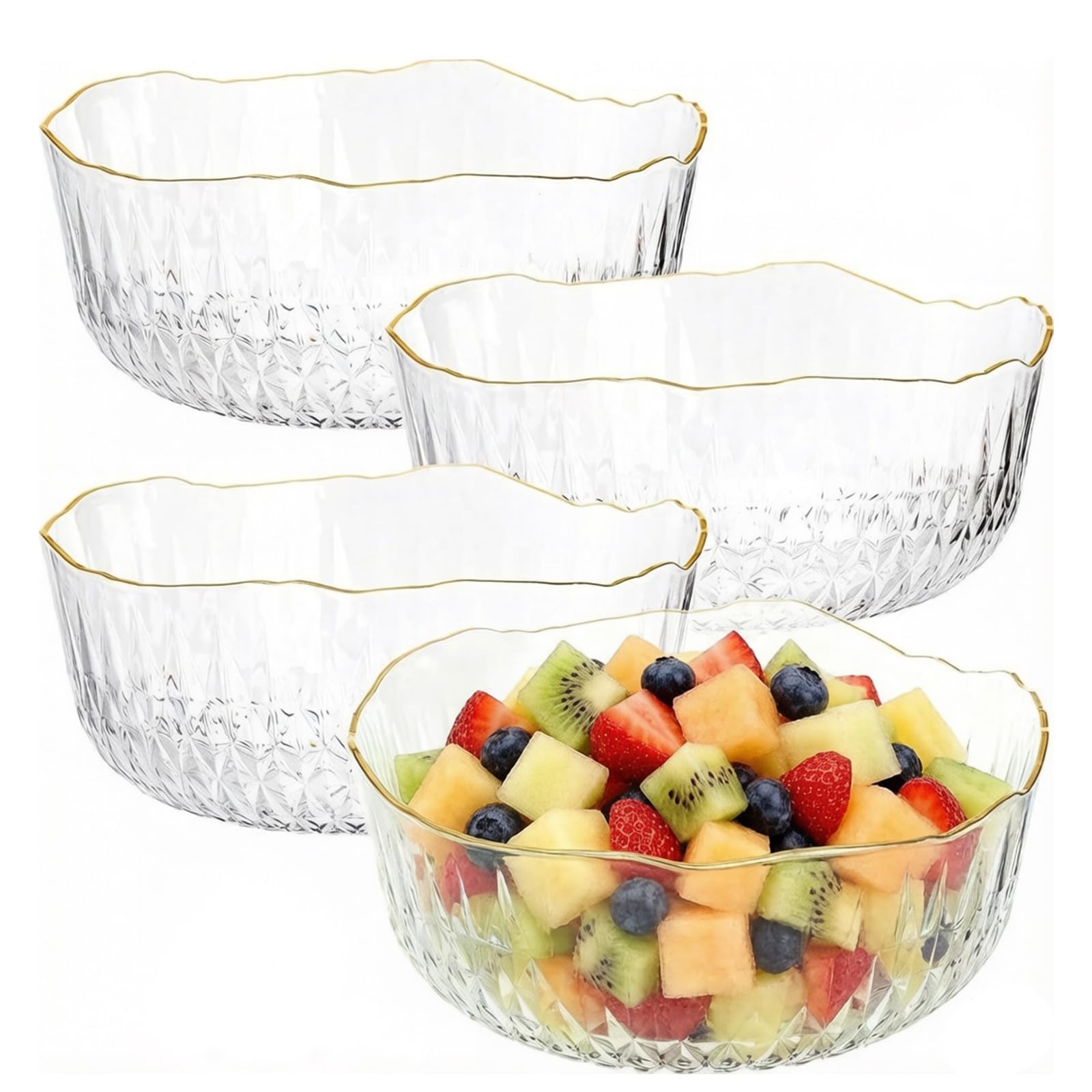 Xnqelerate Serving Bowls Set of 4, 70 oz Large Clear Mixing Bowls, 9 Inch Round Plastic Salad Bowls for Party, Fruit, Snack and Popcorn