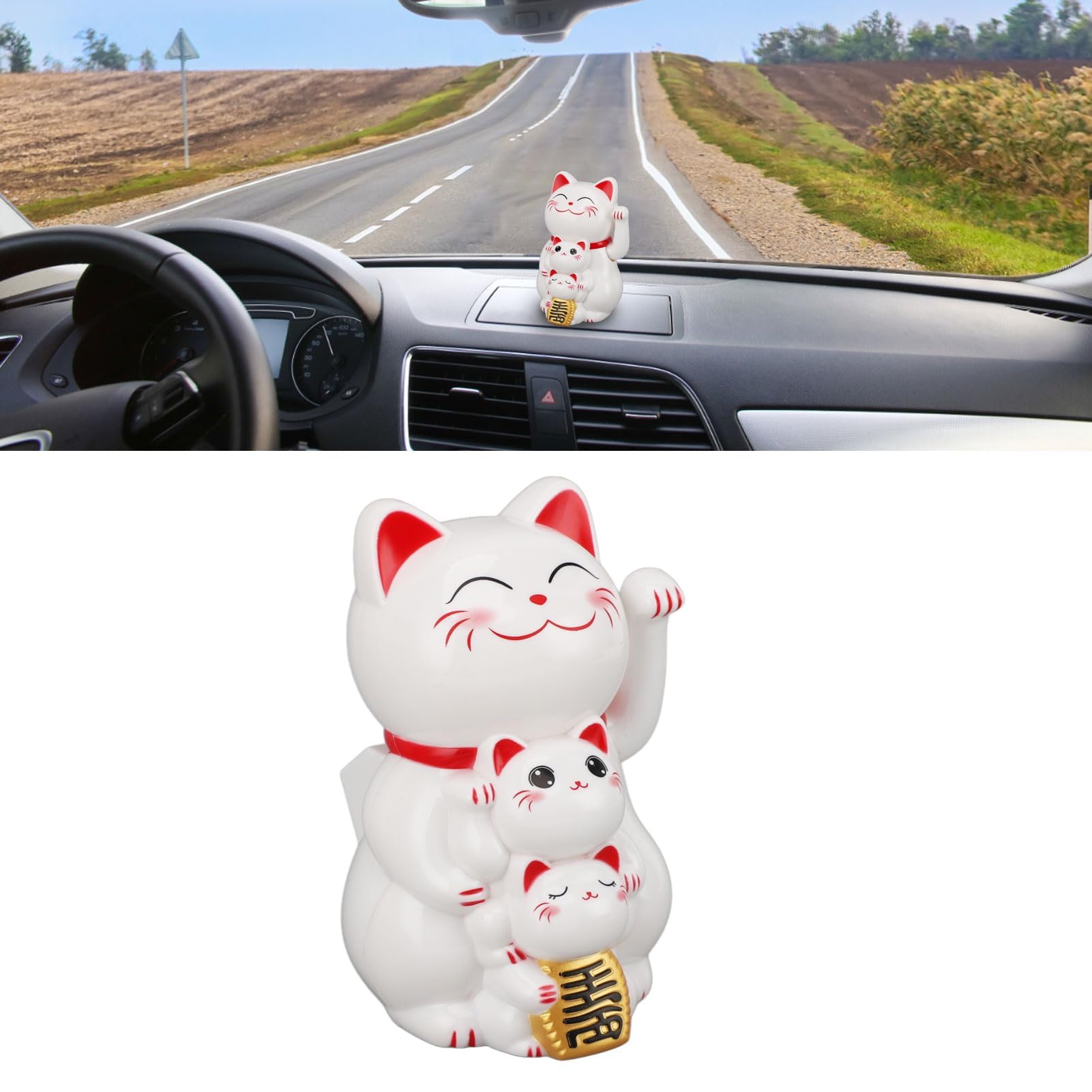 Braccio che agita il gatto fortunato, ornamento Maneki Neko che agita la mano automatico del gatto cinese a energia solare da 4,5 pollici per il desktop dell'auto (Bianco)