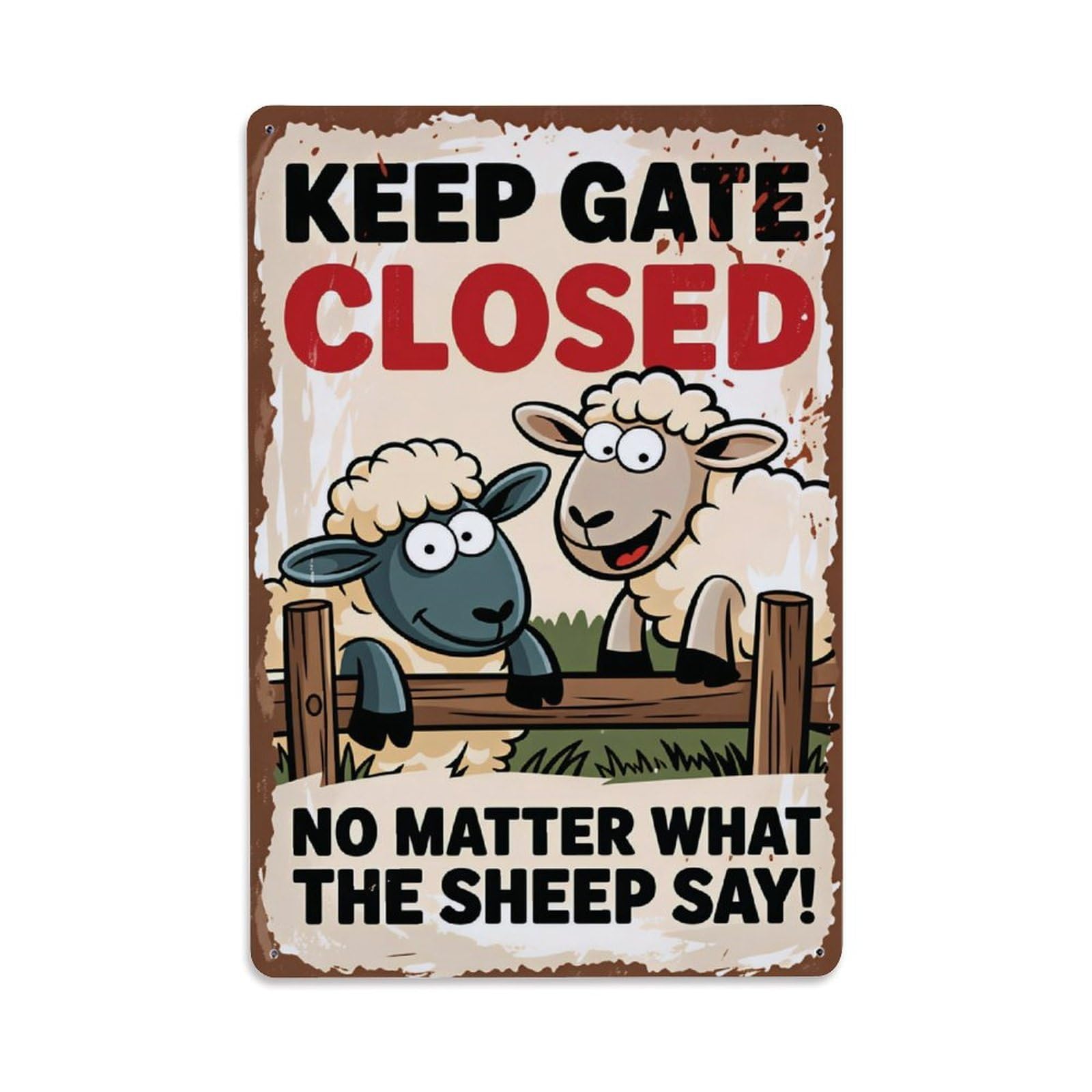 Keep Gate Closed No Matter What The Sheep Say Funny Farm Sign Vintage Aluminium Metal Sign, Retro Wall Decor for Home, Bar, Garage & Farmhouse 30x20cm
