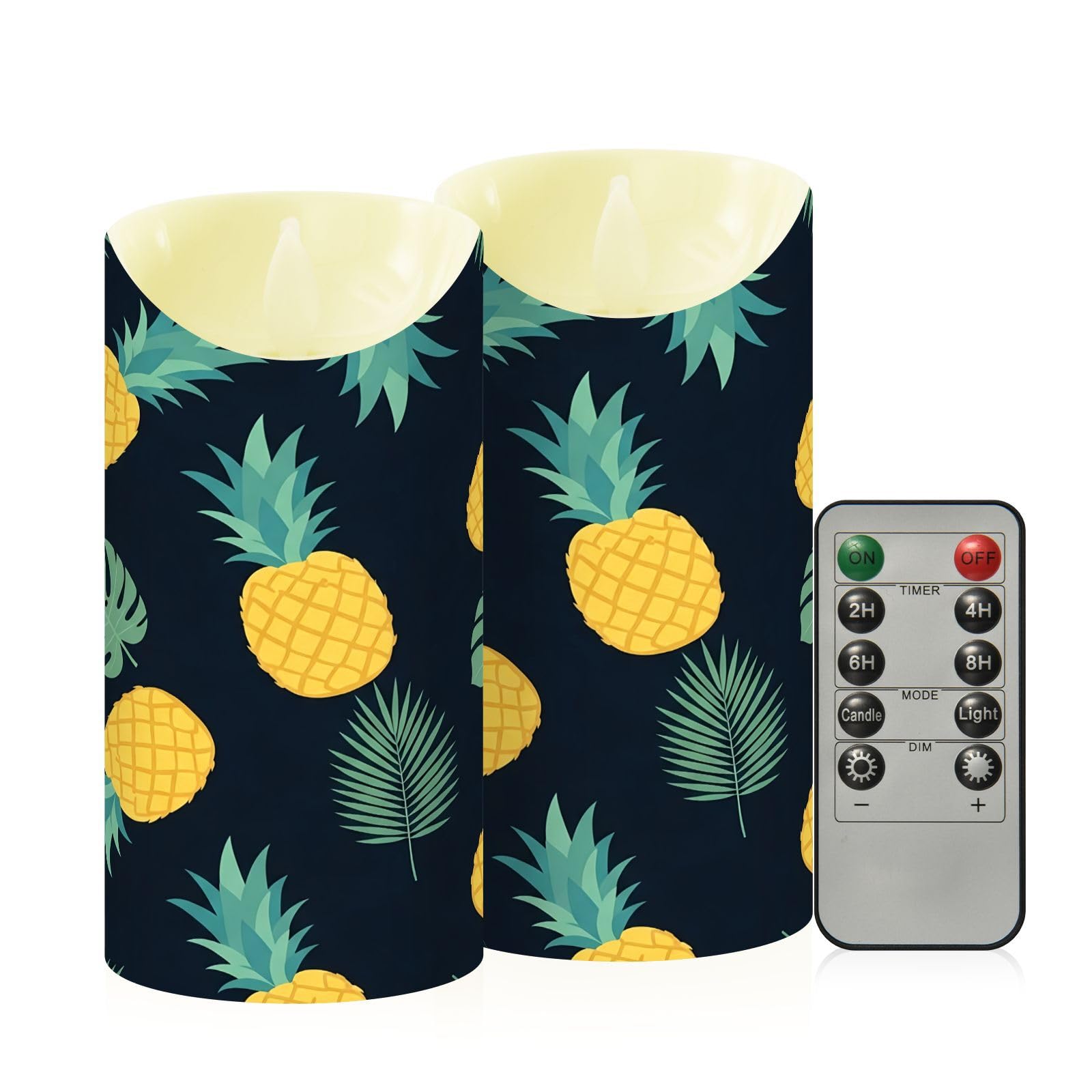 Cgiub Pineapple Flameless Candles with Timer 2pcs Battery Operated Flickering Flameless LED Pillar Candles for Holiday Home Wedding Fireplace Decor