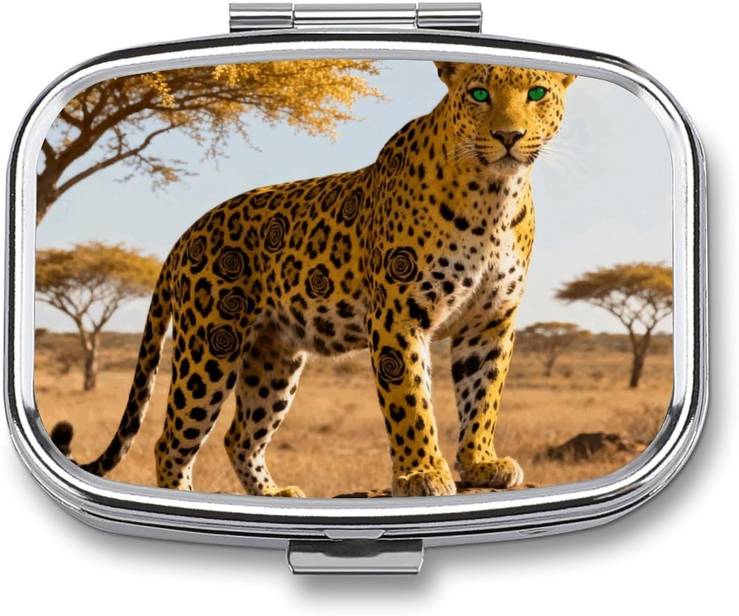 Leopard Square Pill Case, Metal Pill Organizer