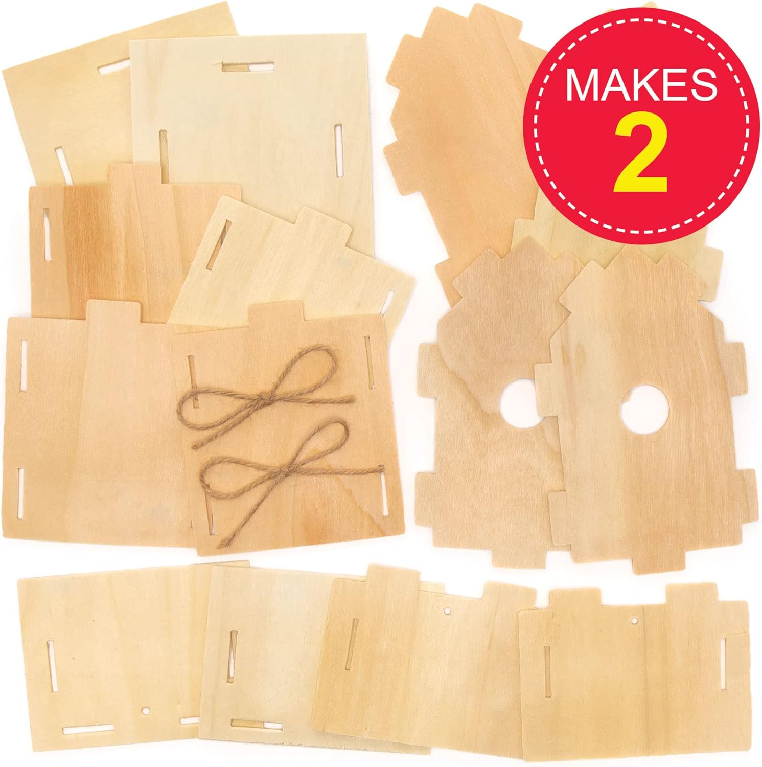 Baker Ross EF665 Mini Wooden Birdhouse Kits, Bird Houses to Paint and Decorate for Kids Arts and Crafts or Garden Projects (Pack of 2), ef of 2 pk