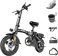 HLOIE Folding Electric Bike Adults 750W Peak Motor 23MPH 48V 12Ah Battery 35 Miles Range 14in Mini Ebike