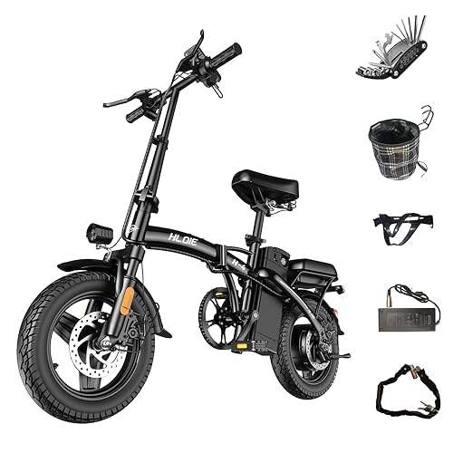 HLOIE Folding Electric Bike for Adults, Peak 750W Motor,23MPH Max Speed Foldable Electric Bicycles,14" Ebike, 48V12AH Battery 35 Miles PAS Range Mini E Bikes for Adults and Teens