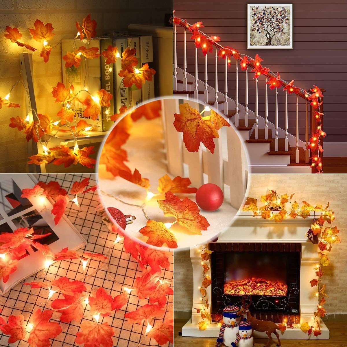 XIYUNTE Thanksgiving Decorations Maple Leaf String Lights, 20FT/40LED Fall Maple Leaves String Lights, USB or Battery Powered Maple Leaf Fairy Lights for Autumn Harvest Decor Fireplace Christmas Party