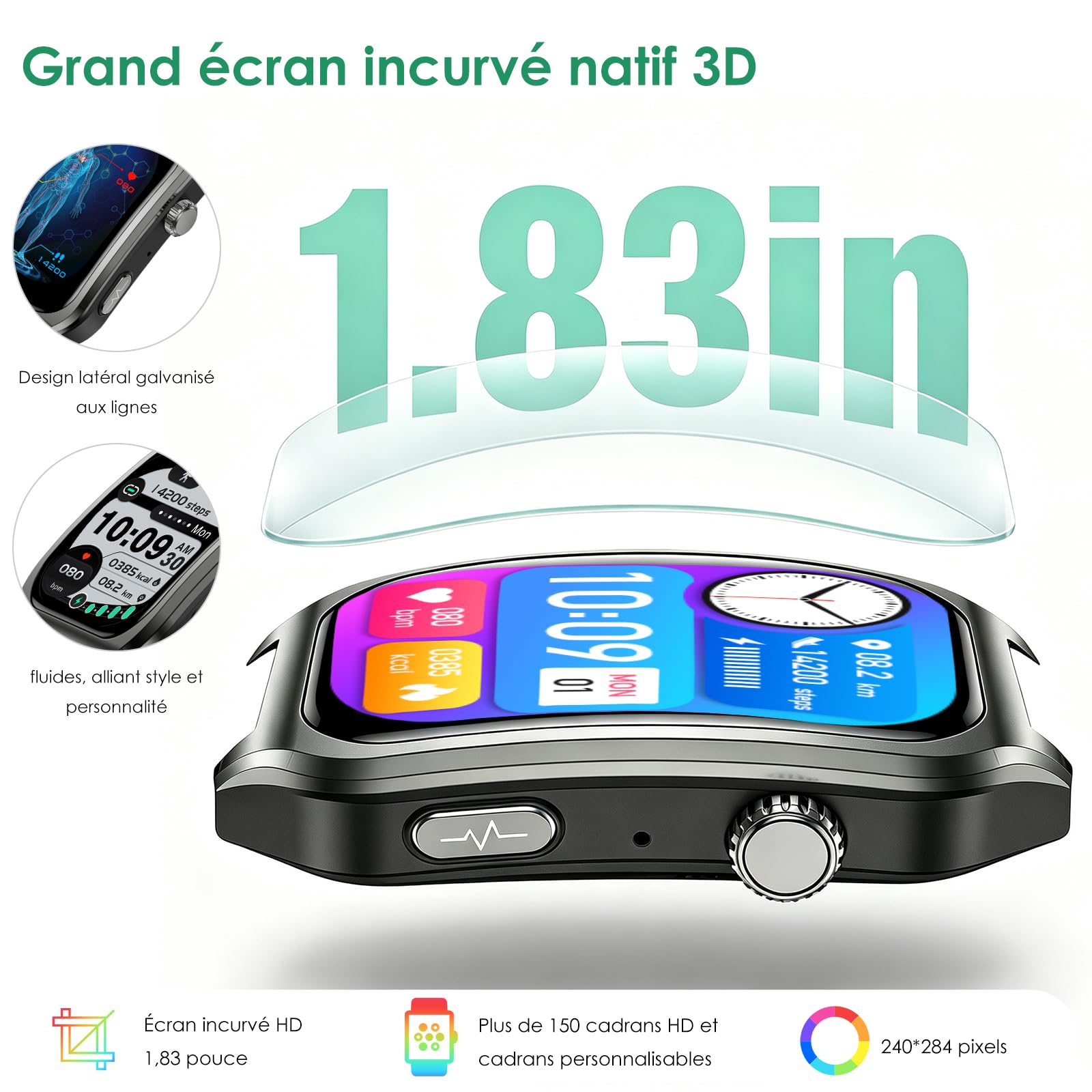 Marsyu Montre Connectée Homme ECG/IMC/HRV/Tension Artérielle IP68 Étanche