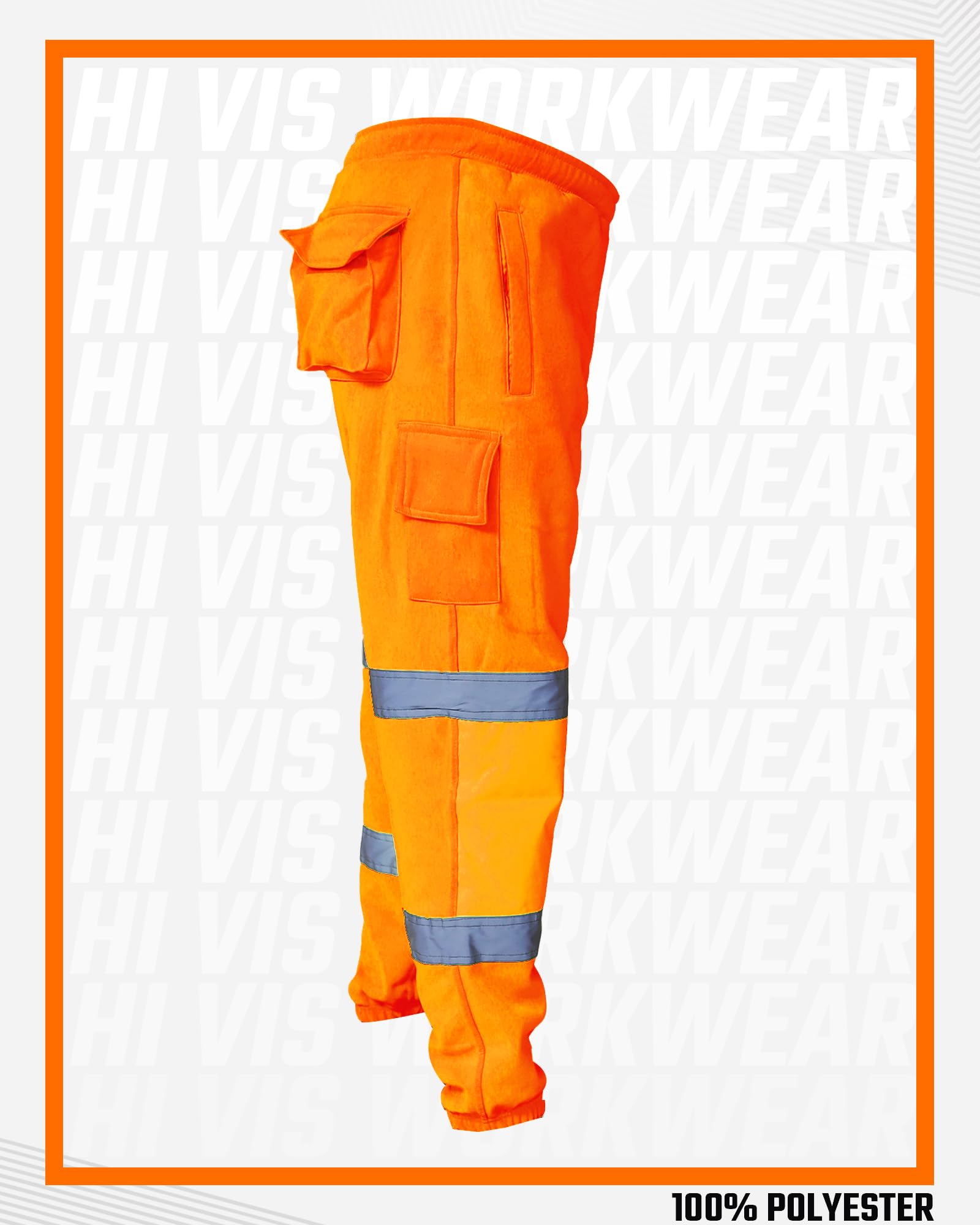 Pantalones de trabajo 100% poliéster Hi Viz para hombre, pantalones de chándal de seguridad, múltiples bolsillos, súper suaves, de alta visibilidad, pantalones de trabajo de seguridad
