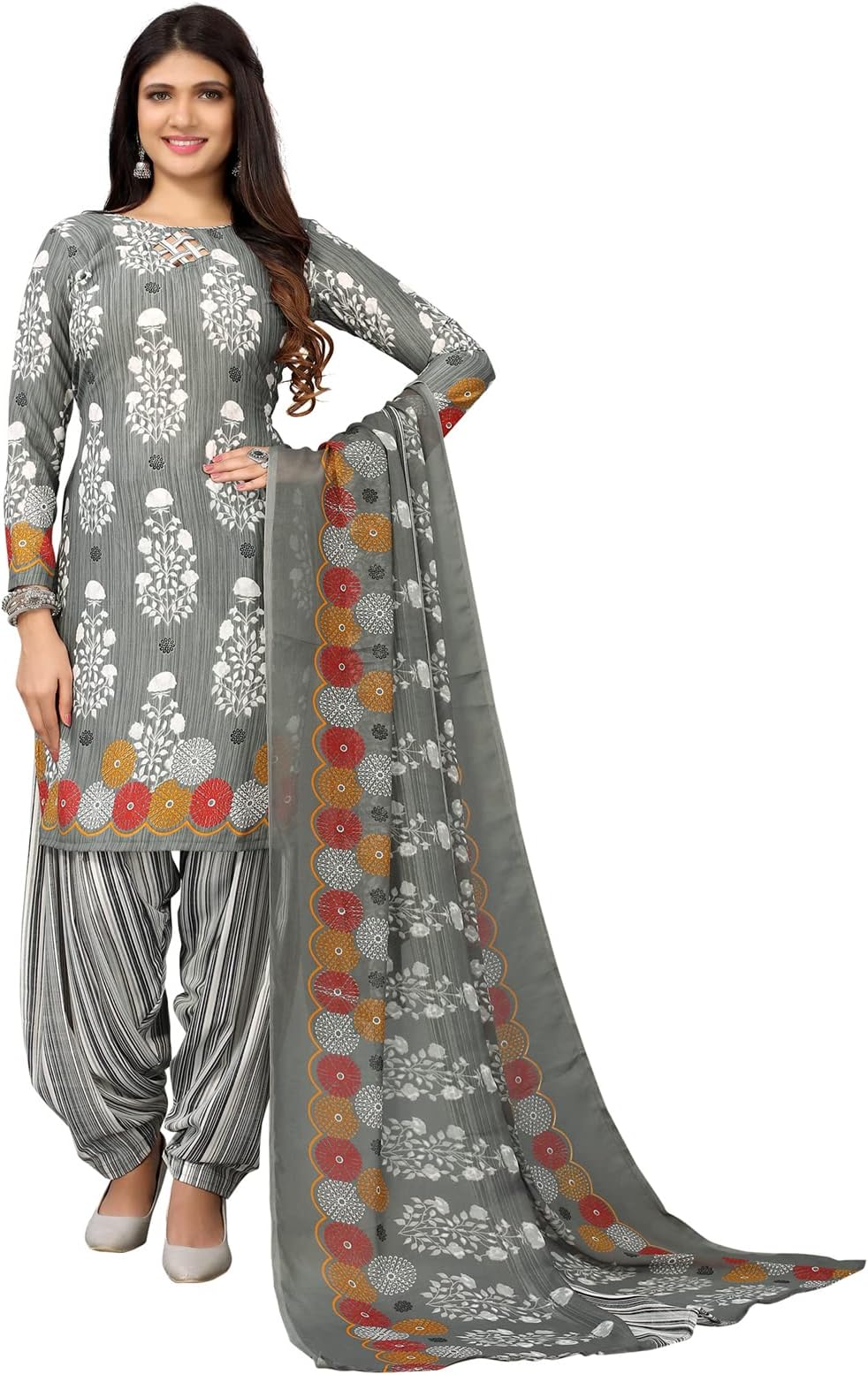 Readymade Indian Punjabi Style Crepe Patiala Salwar Suit with Dupatta for Women