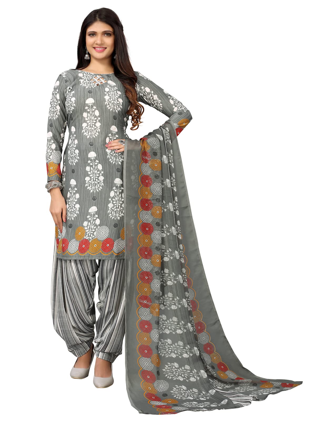 Readymade Indian Punjabi Style Crepe Patiala Salwar Suit with Dupatta for Women