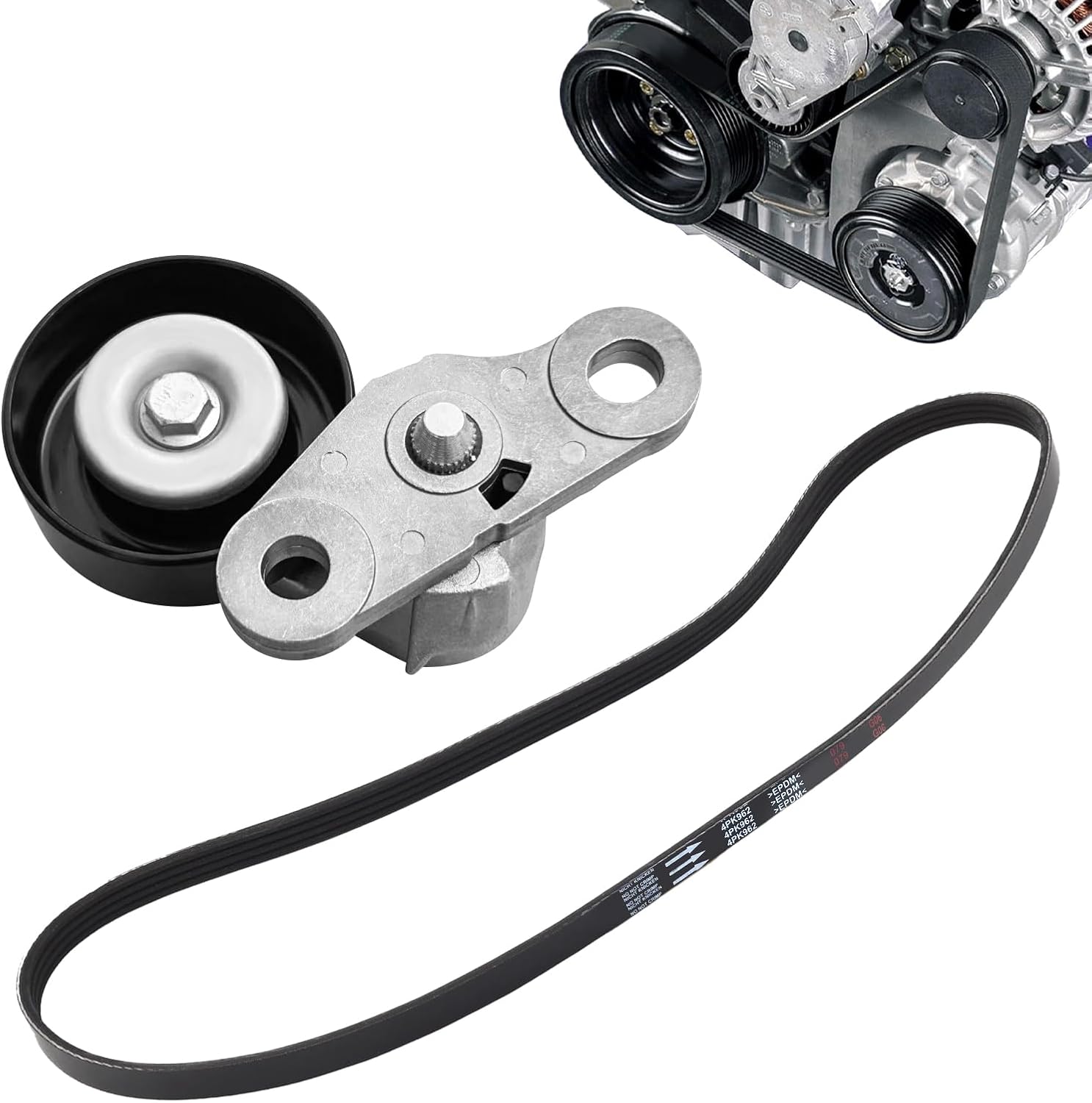 A/C Serpentine Drive Belt Tensioner Kit 90K-38159 Compatible with Chevy Silverado Tahoe Suburban Avalanche Express, GMC Sierra Yukon Savana, Escalade 1999-2008 Replaces 38159, 19311139, ACK040378HD