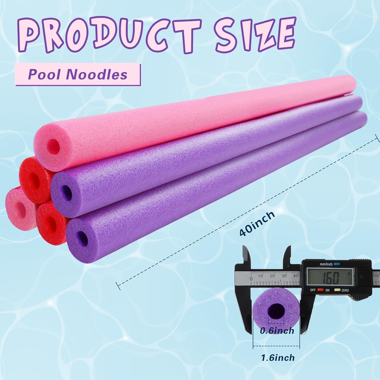 Hollowfly 12 Pcs Pool Noodles Bulk Foam Swimming Noodles Large Hollow Bright Foam Tube Pool Sticks for Adults Swimming Floating Craft Projects (40 x 1.6 Inches,Pink&red&Purple)