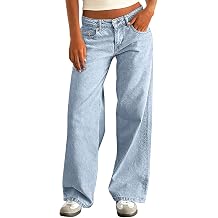 IWOLLENCE Womens Baggy Jeans Low Rise Straight Wide Leg Cowboy Pants Boyfriend Distressed Denim Jean Pant with Pockets