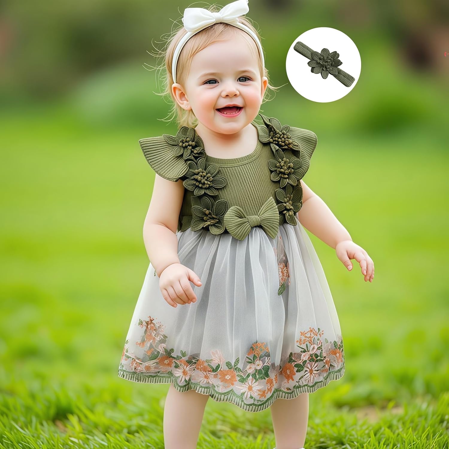 Douhoow Baby Girl Dress Romper Baby Romper Dress Flowers Embroidery Tulle Skirt Infant Girl Summer Clothes with Headband - Image 5