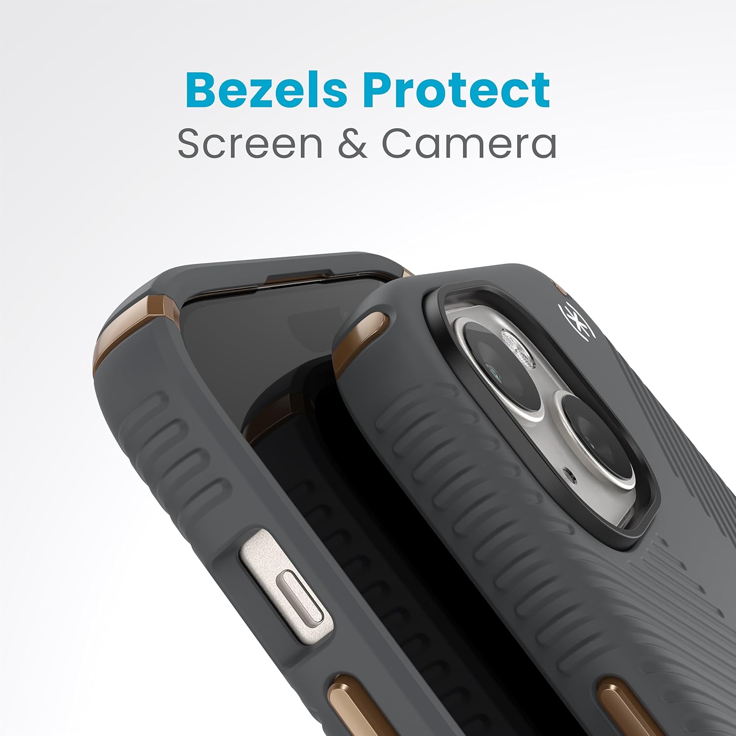 Speck iPhone 15 Case - iPhone 16e Case - Slim Phone Case iPhone 15-6.1 inch - Compatible with iPhone 14 and 13 Case - Presidio2 Grip Charcoal Grey/Cool Bronze/White