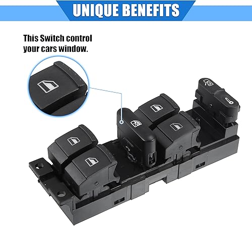 Miniatura 3 de Interruptor de control de ventana de coche compatible con Skoda Octavia I 1U5 Estate 1996-2010, plástico duradero negro delantero derecho