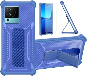 bojioderf Case Compatible for Vivo Iqoo Neo9 Phone Case Cover [with Tempered Glass Screen Protector] Hybrid Case [Folding Support Magnetic] [Frosted Anti-Fingerprint] Blue