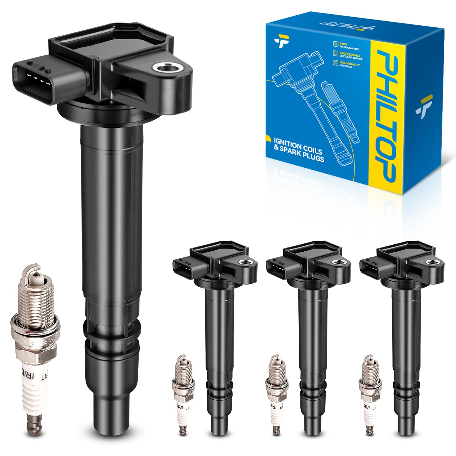 PHILTOP UF323 Ignition Coil Pack and Spark Plug Kit Fit for Toyota Tacoma | 2000-2004 Toyota Tacoma 2.4/2.7L, 2000 Toyota 4Runner 2.7L
