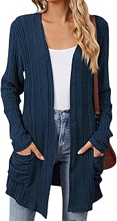 Cárdigan para mujer con bolsillos, ligero, abierto al frente, de punto, fino, de manga larga, lindos suéteres de otoño