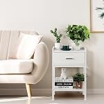 White Night Stands with Drawer, Narrow Bedside Side Tables Bedroom | Modern End Tables Living Room, Small Table, Open Storage Shelf, 2 AC Outlets & 3 USB Ports, Bedroom Furniture, Easy Assembly