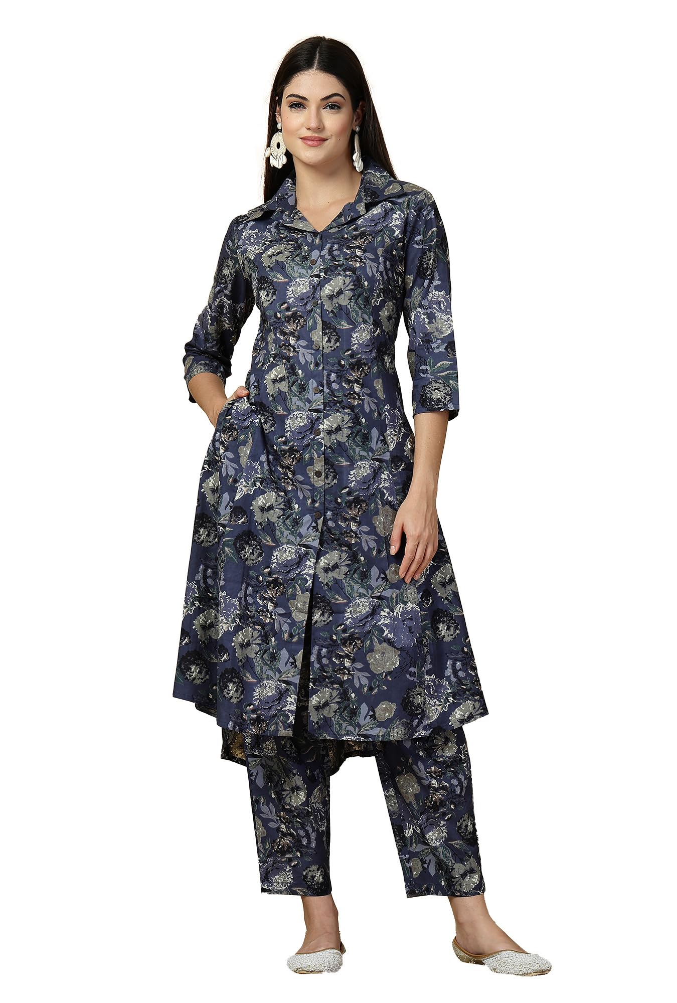 Pistaa's Women Pure Cotton Floral A-Line Printed Salwar Suit Set