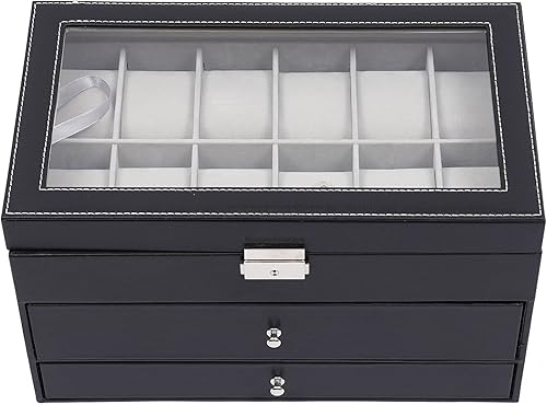 Miniatura 5 de Eapmic Caja de reloj de almacenamiento de gafas de sol de 3 capas con 26 ranuras, accesorios para gafas, estuche organizador (3 capas, 26 ranuras)