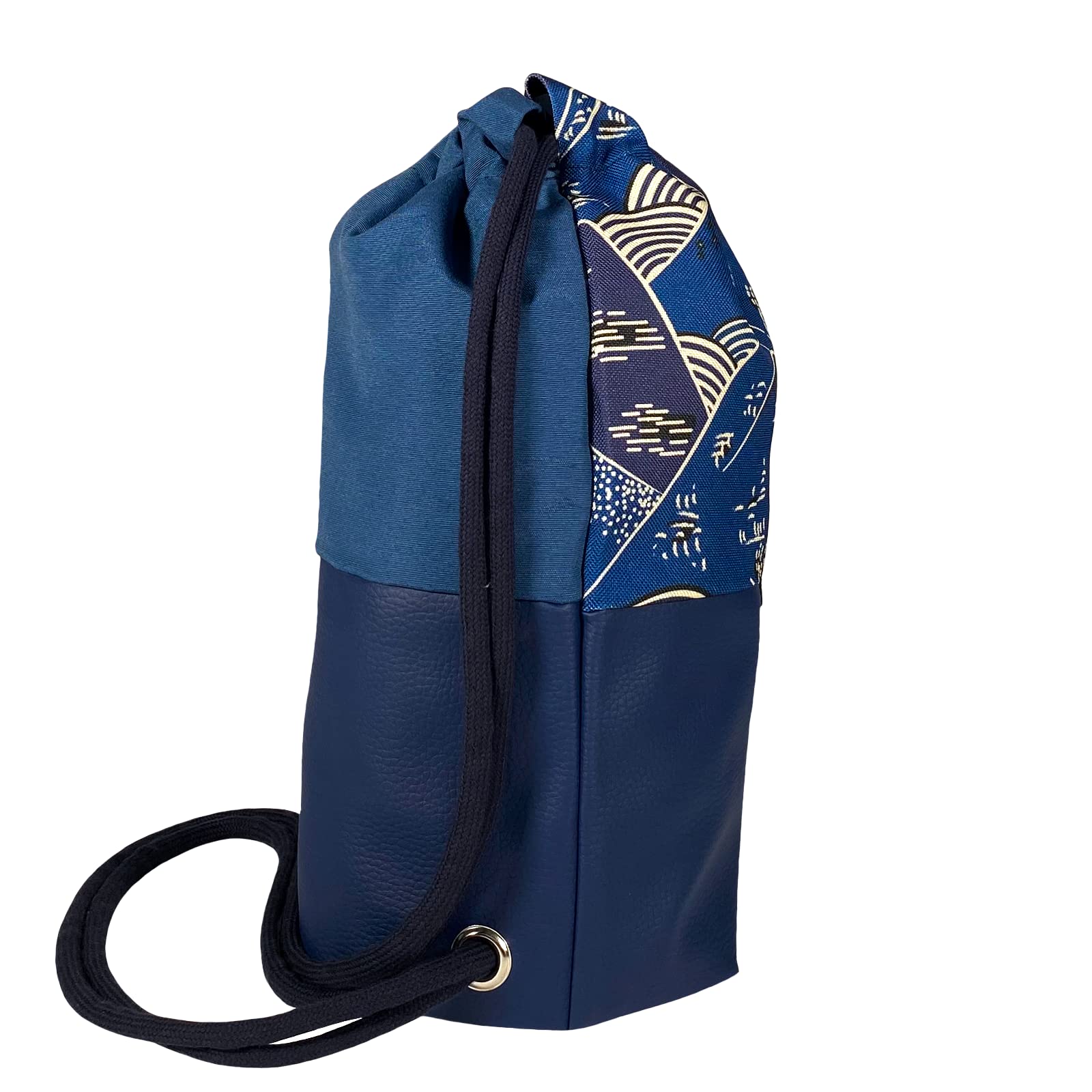 OVERDRIVE - Sacca Zaino Sportiva Casual in Cotone ed Ecopelle - per Uomo e Donna con 2 Tasche Interne e Tessuto Idrorepellente Artigianale Made In Italy - Design Urban collezione"BANZAI" modello YAMA