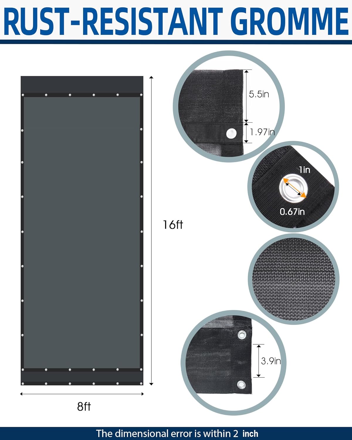 FoundGo 8'X 16' Dump Trailer Tarp Kit, Heavy Duty Dump Trailer Tarps Mesh Tarp with Grommets, Air Flow Trailer Replacement Tarp for Dump Truck Bed Cover, with 2 Pockets fit Dump Truck System