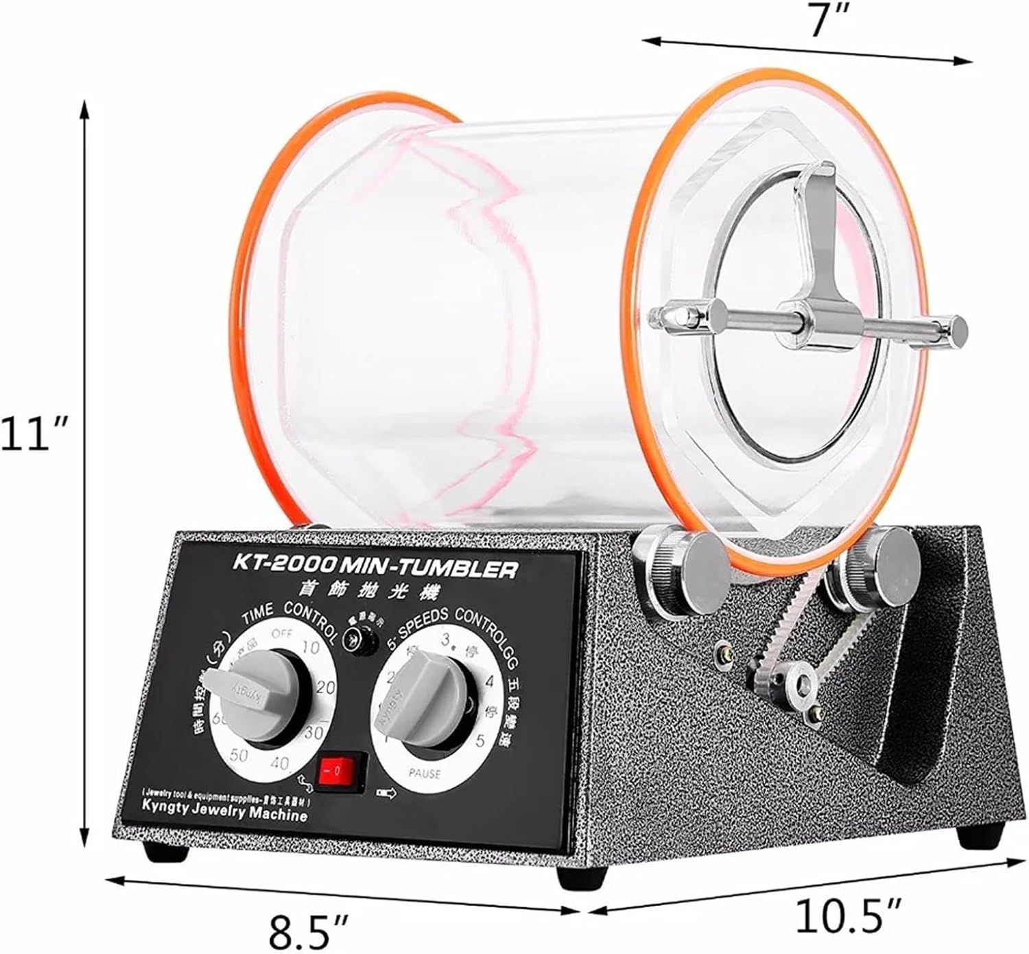 Rotary Tumbler Jewelry Polisher Bead Surface Cleaner Drum Polishing Finisher Machine KT2000 With Timer For Chamfering