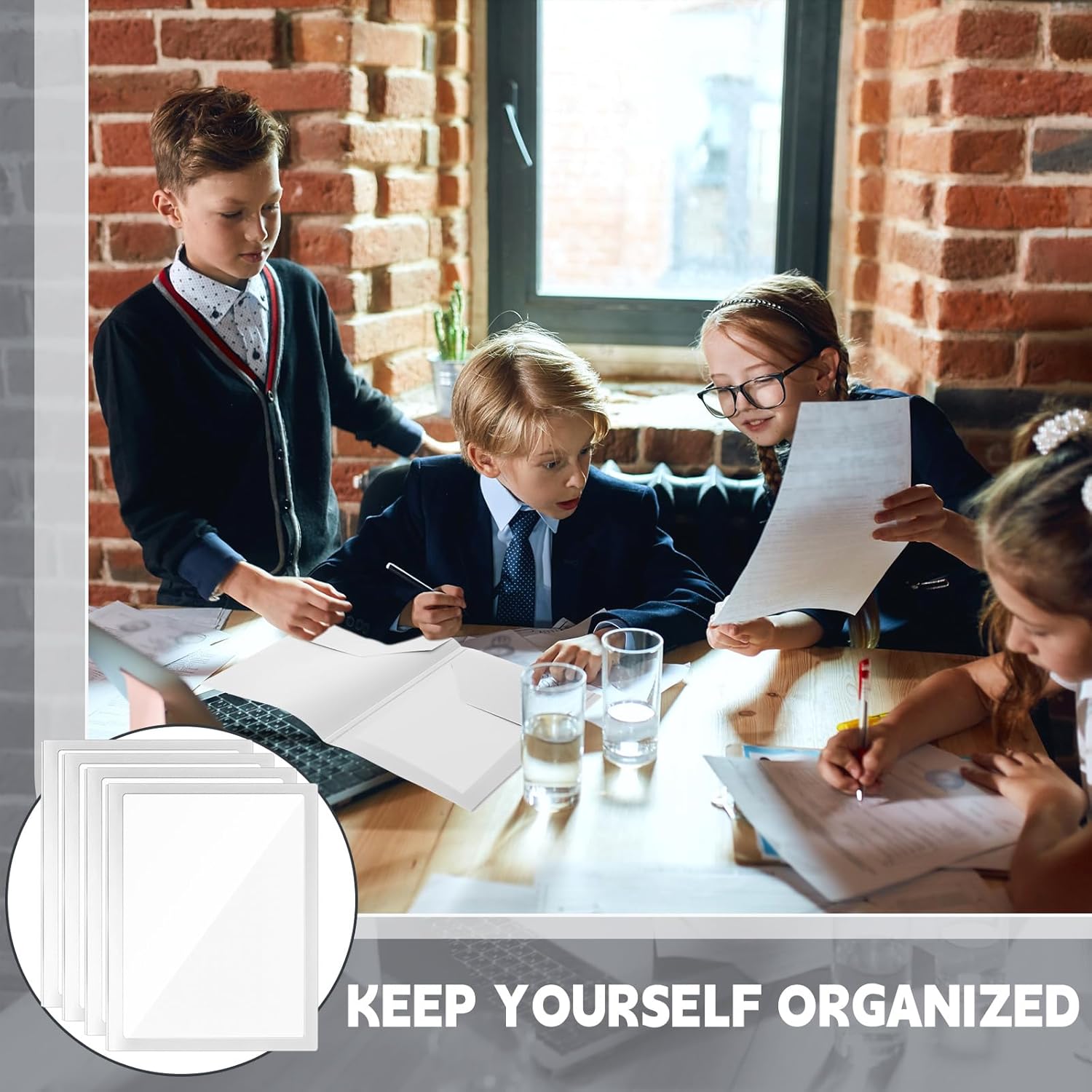 Teling 24 Pcs Plastic Folders with Front Clear Pockets and Business Card Holder 2 Pockets Folders for Letter Size Paper, School Office Financial Statements Supplies Nice Gift for School (White)