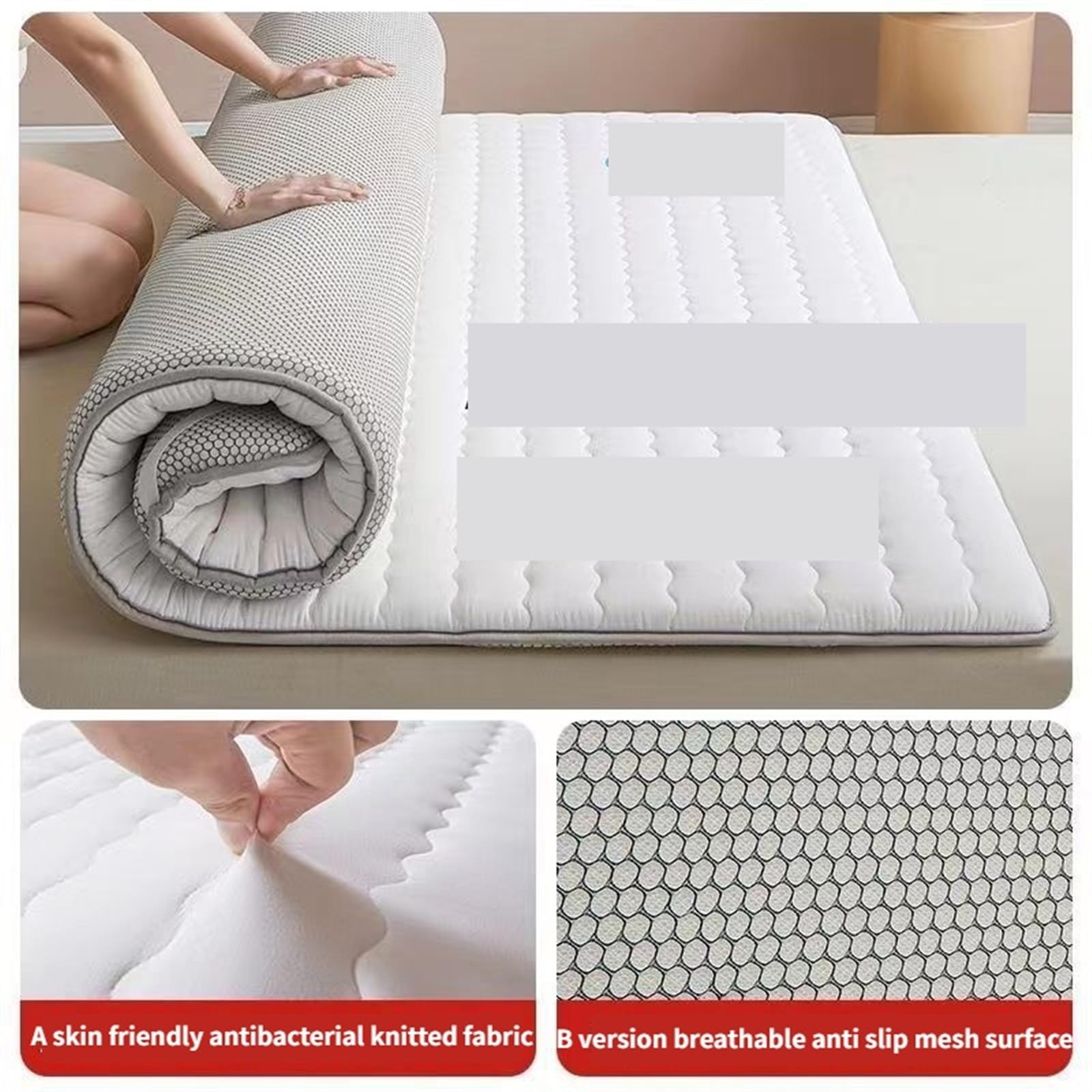 Materac Tatami Futon z włókna sojowego, składany, zimowy/letni pokrowiec na materac Tatami do akademika, do domu, łóżka, pikowany, dwustronny (biały, 200 x 220 x 4,5 cm)