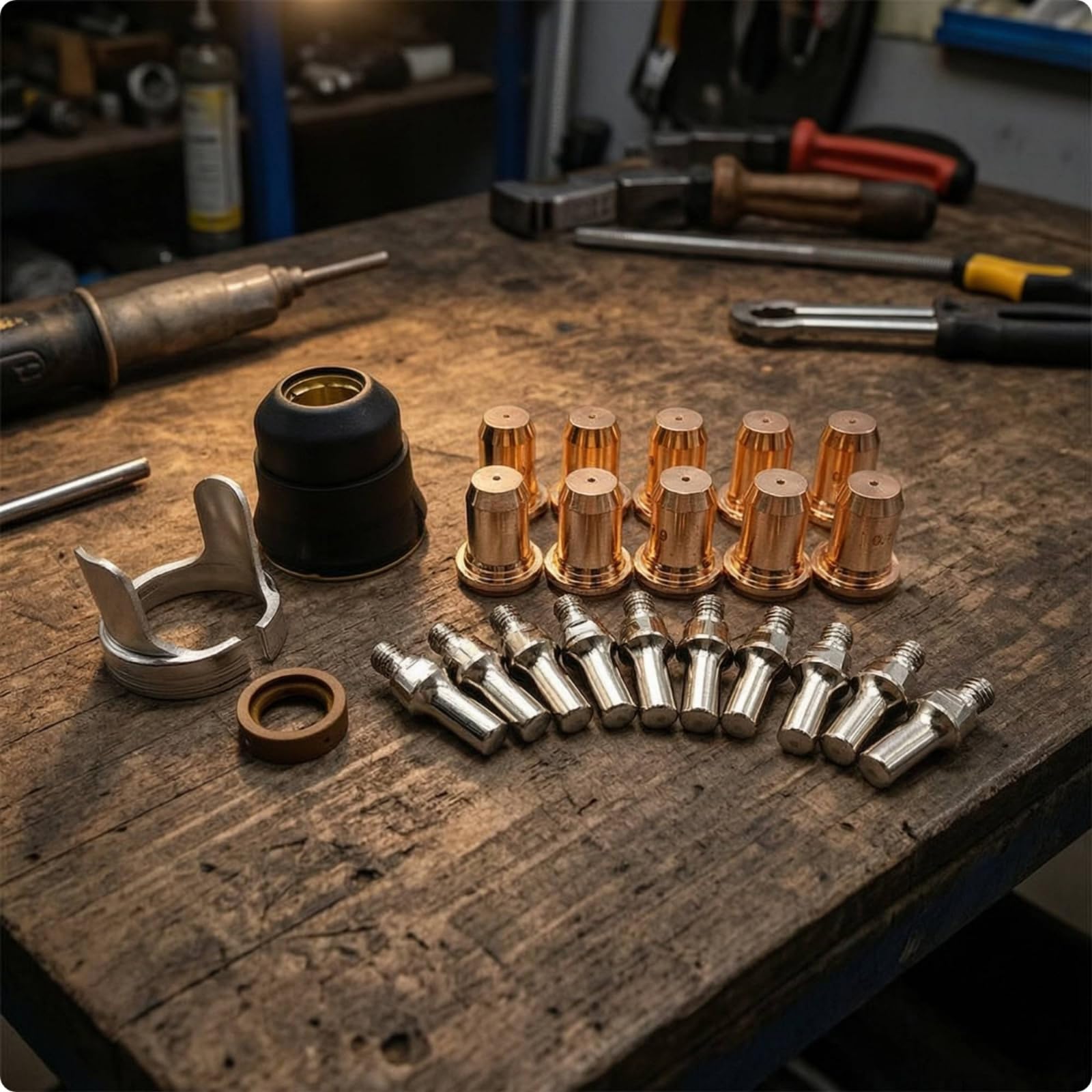 23 Pezzi Consumo Torcia Ricambi per Taglio Ugello Elettrodo Cappuccio E Distanziale in Rame con Finitura Metallizzata Adatto per Officina Fabbro Carrozzeria