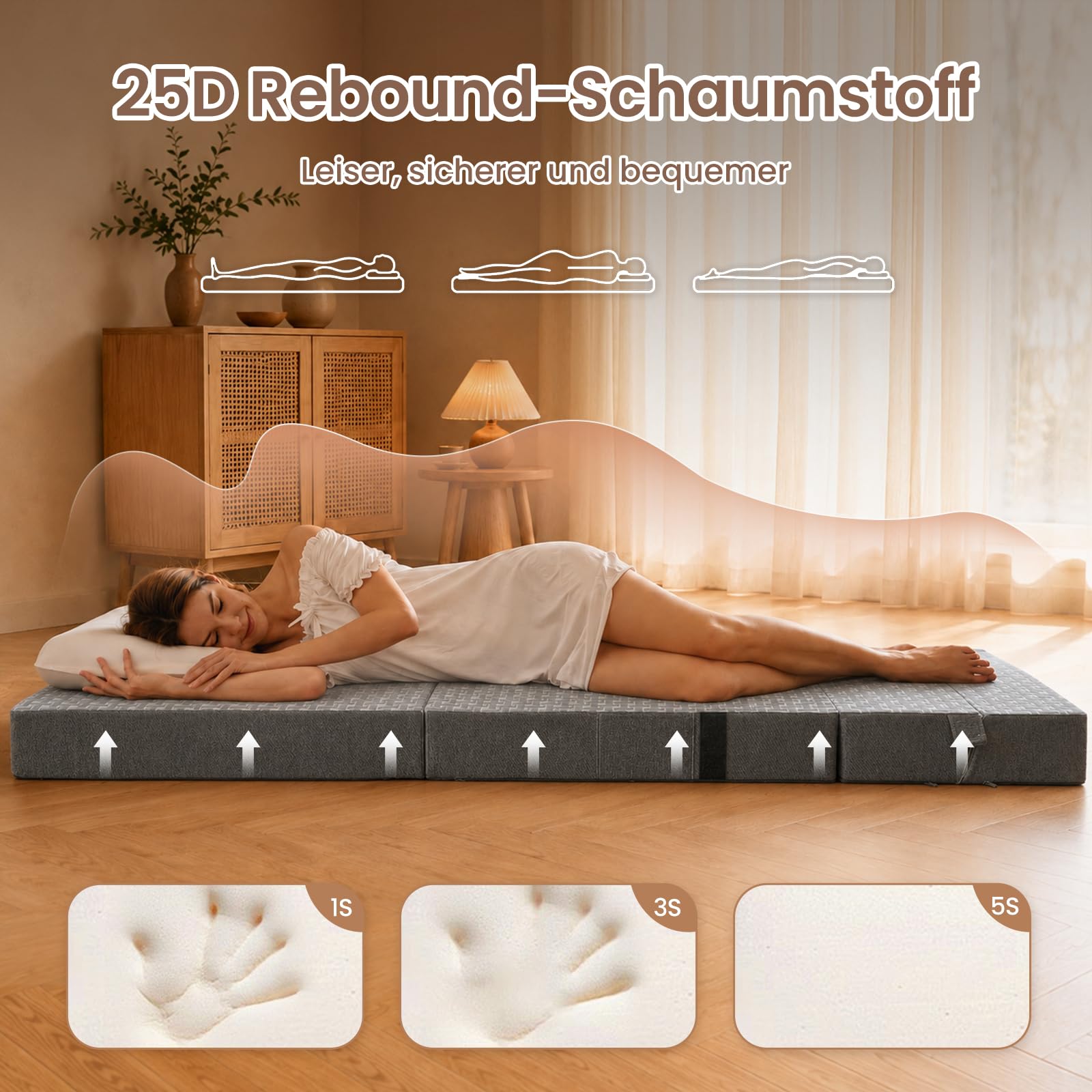 Faltmatratze 75x195x10cm, 3-in-1 Schlafsofa Gästebett Klappbar
