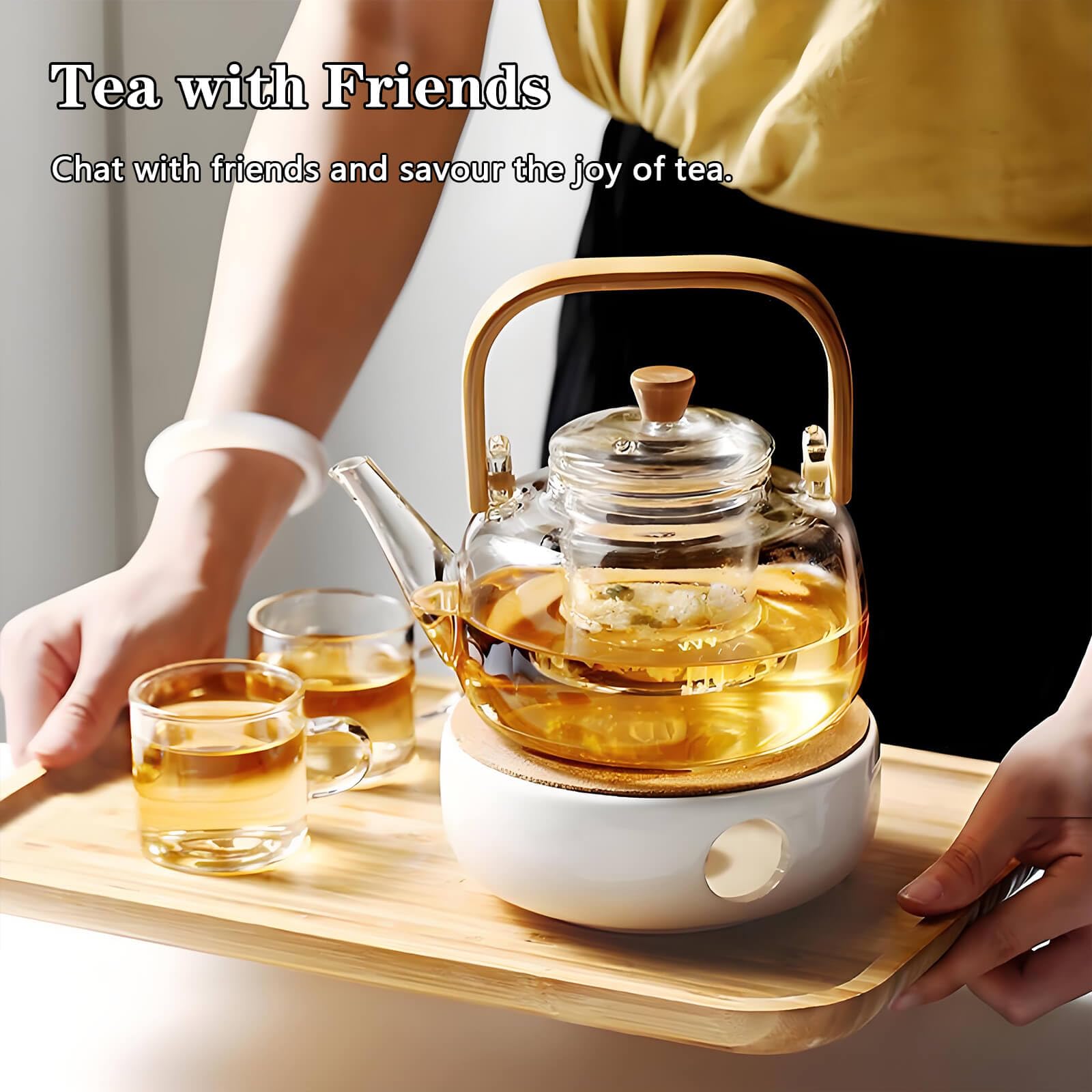 DxxD Teiera in Vetro Resistente 1000ml con Infusore Integrato Removibile, Coperchio di Vetro, Compatibile con Fornelli per Tè, Tisane, Caffè, Sfuso, Senza Gocce