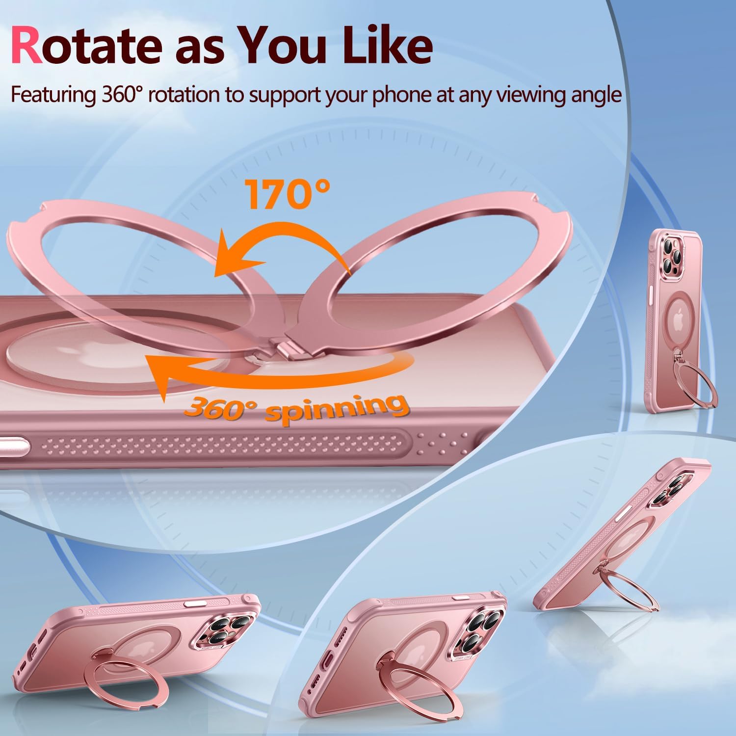 O3 Mag-Stand Designed for iPhone 12/12 Pro Case with 360°Spin Stand, [Compatible with mag Safe][Super Skin Feeling] Translucent Matte Magnetic Slim Phone Case 6.1 inch, Matte Pink