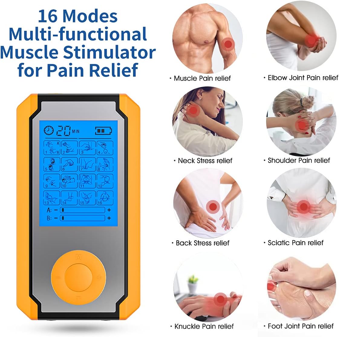Luxury TENS EMS Unit Muscle Stimulator - 16 Modes, Dual channel - Back, Shoulder, Neck, Sciatica - Max Power Pain Relief Device - Rechargeable Physical Therapy Equipment : Health & Household