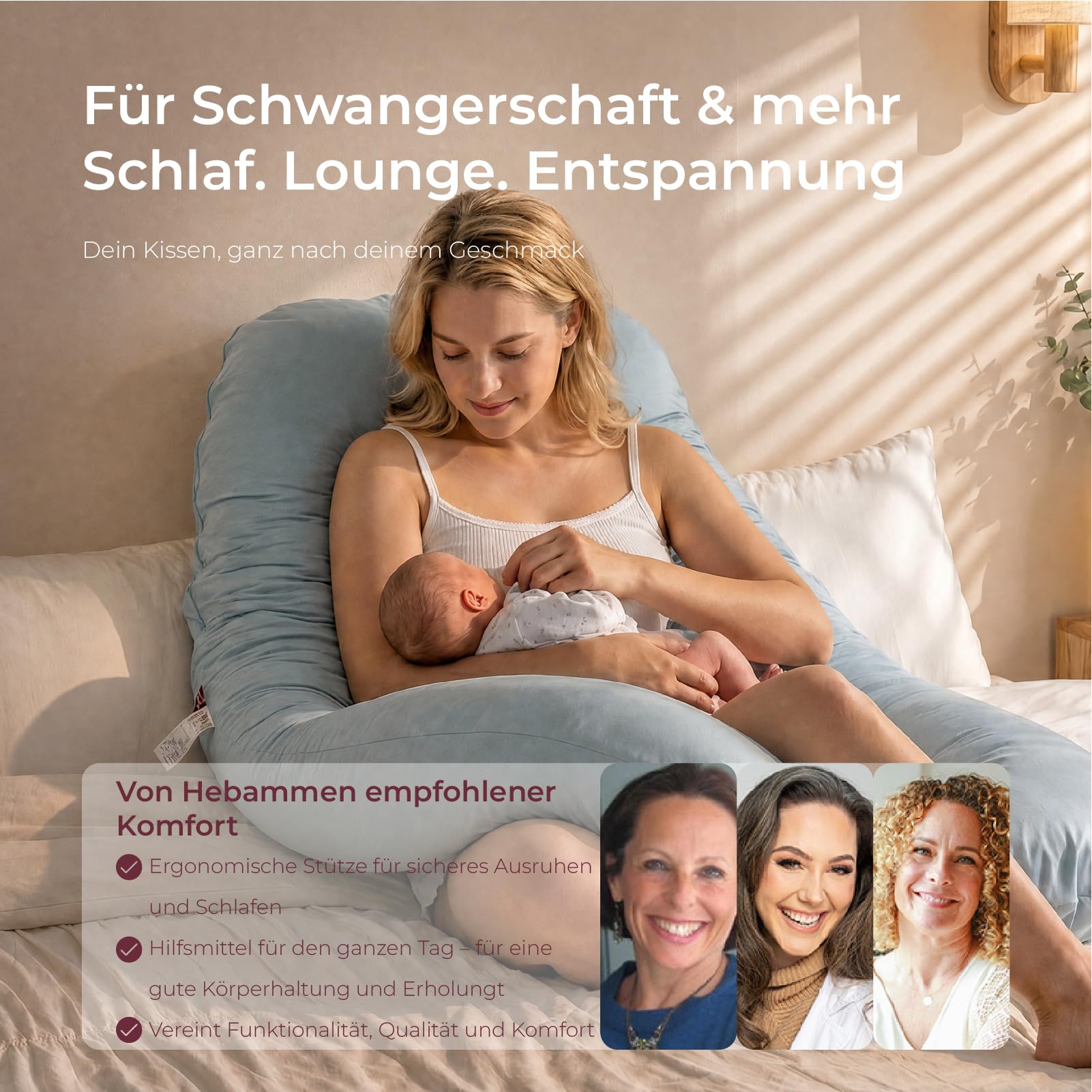 Momcozy U-förmiges Ganzkörperkissen Schwangerschaftskissen mit kühlendem Bezug 130 cm
