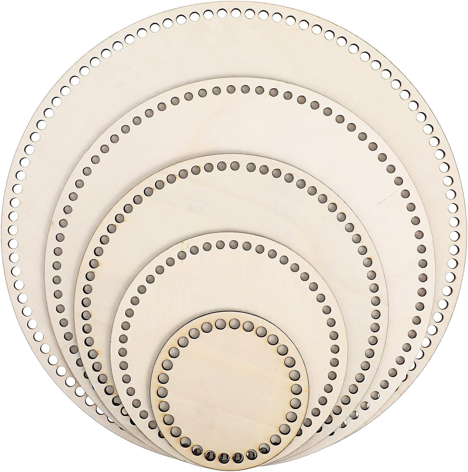Luxshiny 5 Pcs Wooden Crochet Bag Bottom Bases Many Holes for Thread, Round Shape Bag Making Supplies for Weaving and DIY Crochet Purse Crafting
