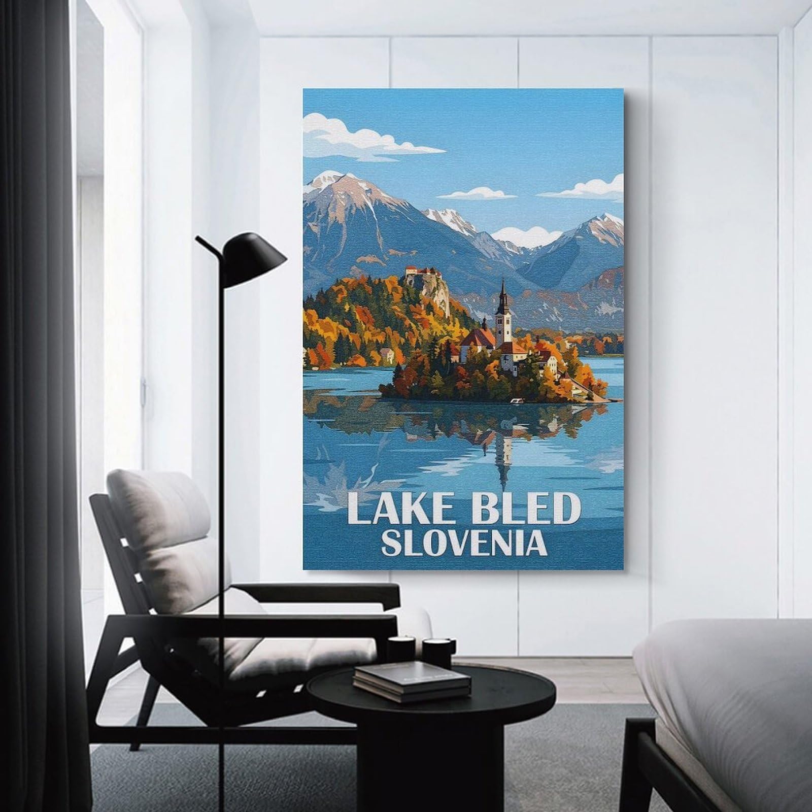 Junmoney Lake Bled Slovenia Travel Canvas Art Print, 24x36inch(60x90cm), for Bedroom, Lounge Or Dressing Area, Canvas Wall Decor for Personal Spaces